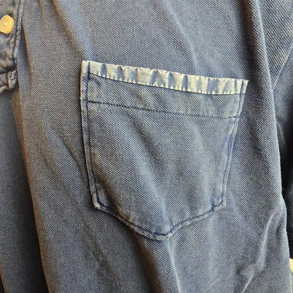 Tommy Bahama Polo Shirt Mens Large Blue Cotton Pocket Casual Solid Preppy Fading - Picture 4 of 9